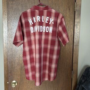 Harley Davison Red Plaid short sleeve button up shirt.  Size Large.